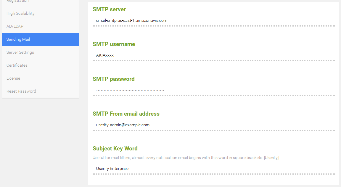 Userify SMTP Configuration